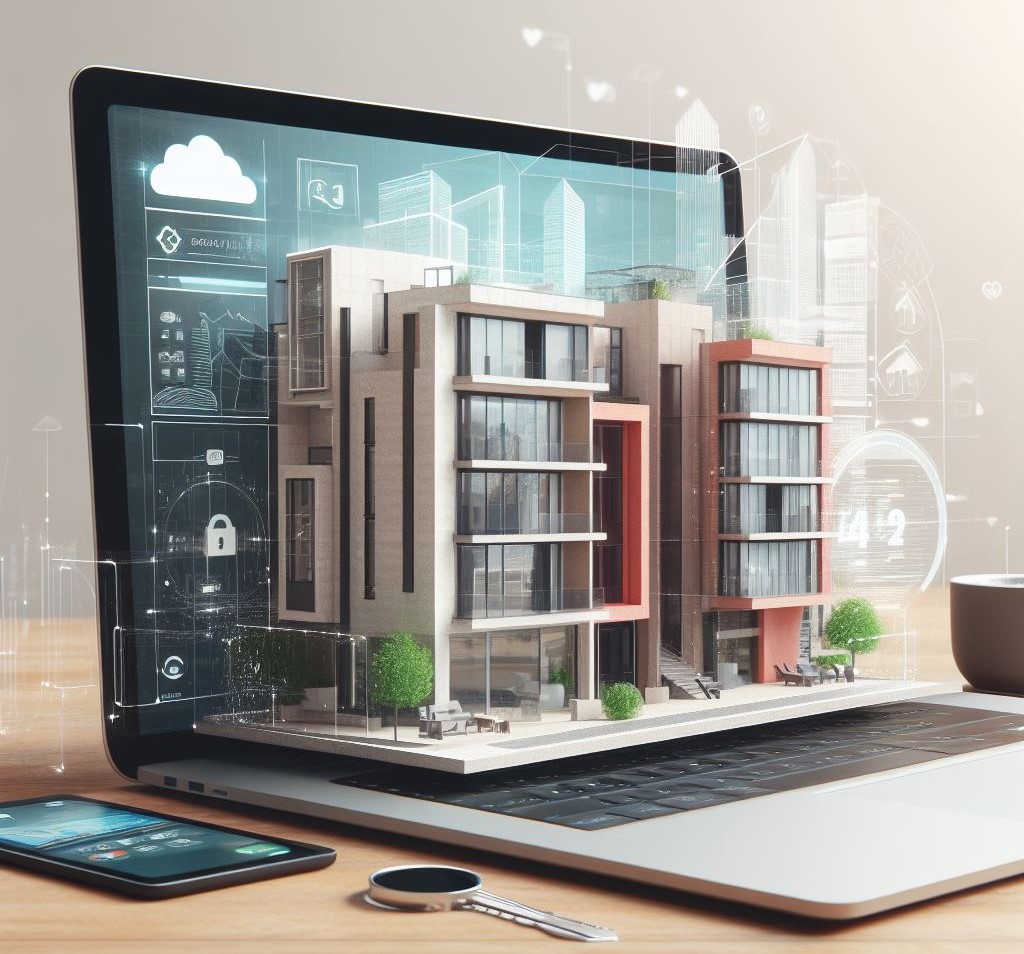 A stock photo depicting a modern real estate website displayed on a laptop, representing the importance of having an optimized real estate website for SEO.