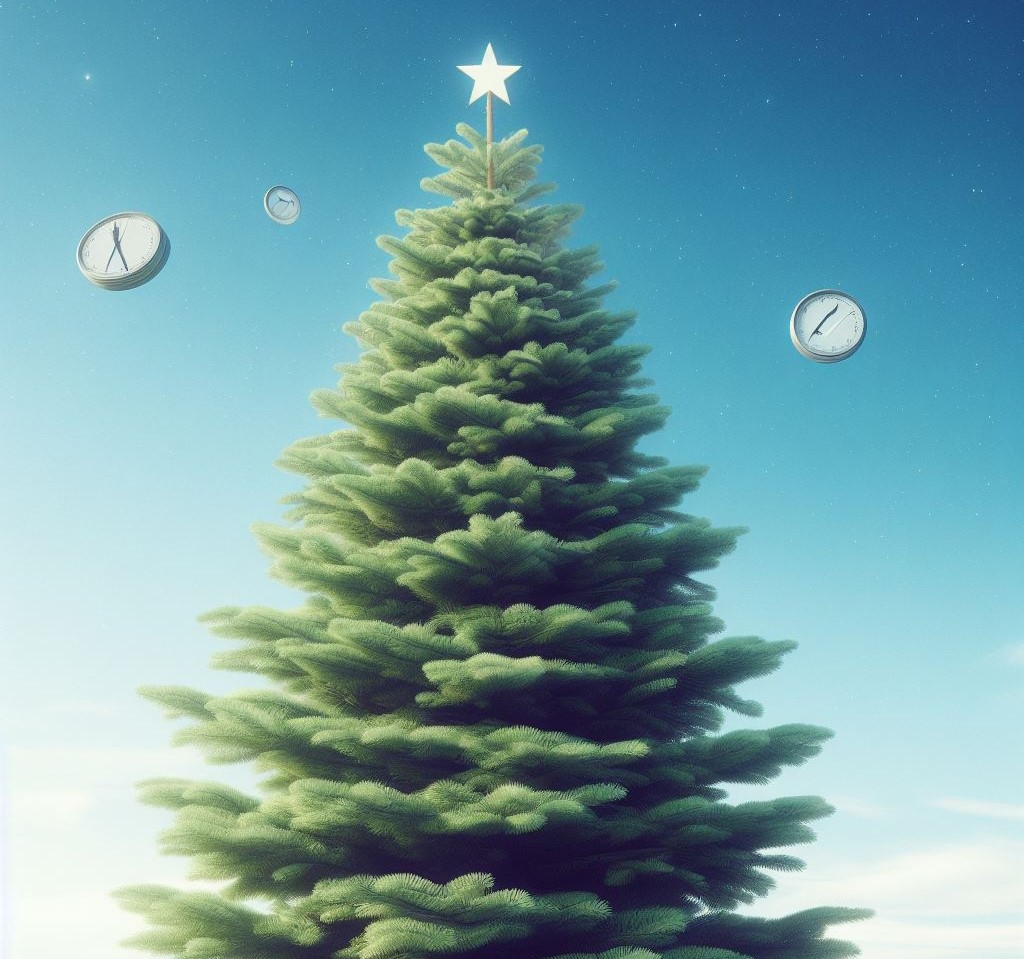An evergreen tree against a blue sky, representing how evergreen content can lead to long-term content success. The evergreen tree symbolizes how evergreen content remains relevant over time.