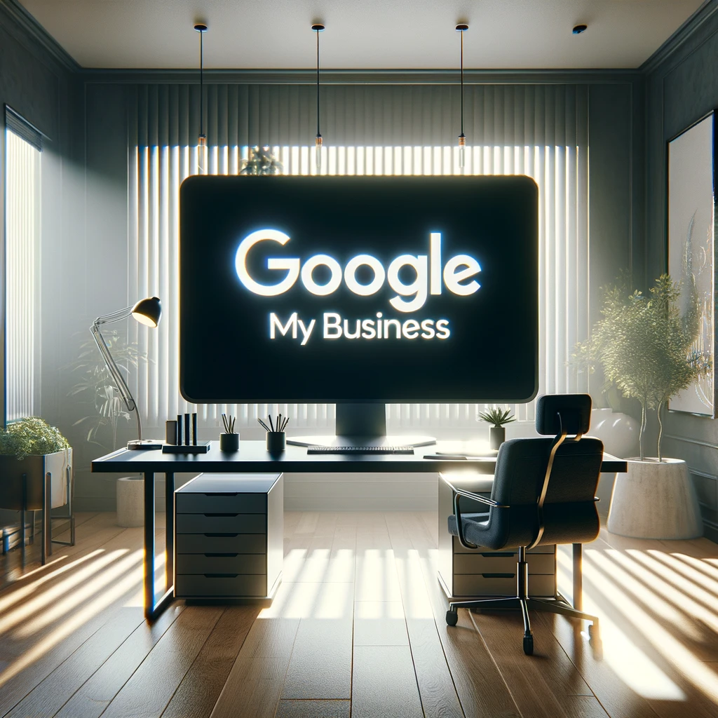 Photo showcasing the phrase "Google My Business" in a modern, professional office setting.